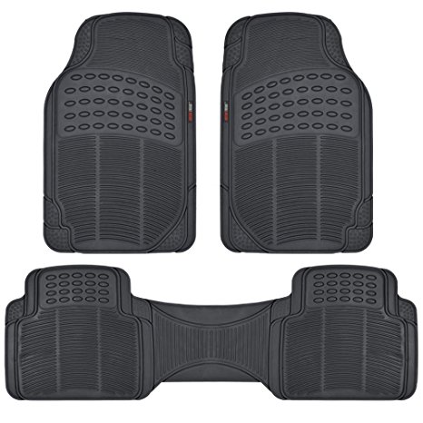 MotorTrend 100% Odorless Clean Rubber Car Floor Mat Set for Maximum Weather Protection (Matte Black) -Semi Custom Fit