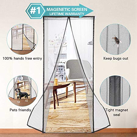 CO-Z Magnetic Screen Door with Durable Mesh Curtain and Full Frame Hook & Loop Self-Adhesive Straps Fits Door Sizes up to 34” x 82” Easy Install Pet & Kids Friendly Anti Mosquito Bugs