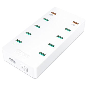 AUKEY USB Charger with Dual Quick Charge 3.0 Port & 8 USB Ports for Galaxy S7/S6/Edge, Nexus 6P, LG G5, iPhone, iPad and more - White