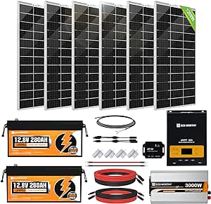 [𝐔𝐋𝐓𝐑𝐀]ECO-WORTHY 1200W 24V 5.52KWH Lithium Battery Solar System Off Grid:6pcs 195W Bifacial Solar Panels 2Pcs 12.8V 280Ah Lithium Battery 60A MPPT Charge Controller 3000W Pure Sine Wave Inverter