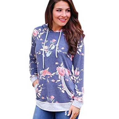 Han Shi Hoodies, Women Girls Flower Allover Print Sweatshirt Long Sleeve Crop Tops Jumper