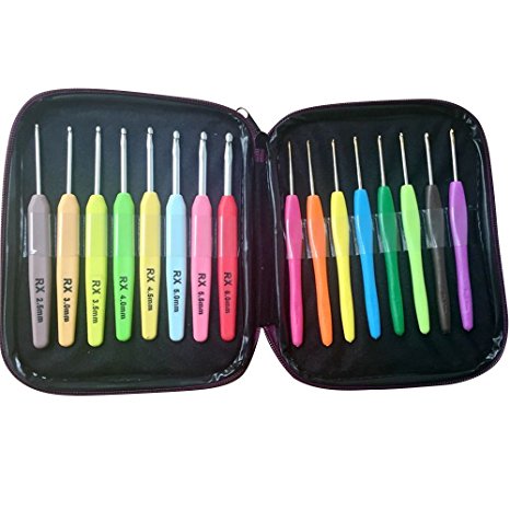 ZXUY Crochet Hook Set 16pc Aluminum Hooks with Colorful Plastic Handles Knitting Needles Weave Yarn Case Set Best Gifts for Her