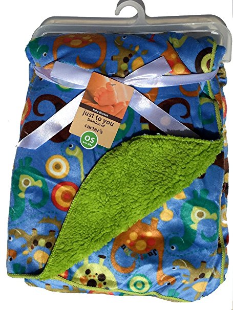 Carters Baby Boy Blankets, Warm and Cozy, Extra Soft Micro Plush Fleece Blanket, Anti-Pilling, DINOSAURS Theme on a Bright Green Sherpa, 30 x 40 in