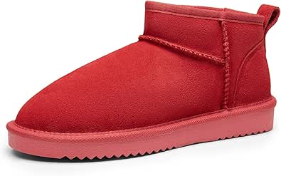 DREAM PAIRS Ankle Winter Mini Boots for Women Genuine Suede Faux Fur Lining Water Resistant Warm Snow Boots Slip On Memory Foam Comfort Booties FuzzyClassic