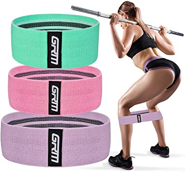 GRM Resistance Bands Booty Bands for Legs and Butt (3 Packs), Non-Slip Fabric Hip Exercise Bands for Women Men, Exercise Bands for Home Workout, Pilates, Yoga, Stretching, Wide Glute Hip Bands