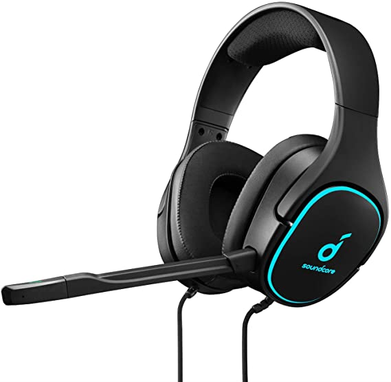 Soundcore Anker Strike 3 Gaming Headset, PS4 Headset, PC Headset, 7.1 Surround Sound, Sound Enhancement for FPS Games, Noise Isolating Mic, LED Light, and Cooling Gel-Infused Cushions