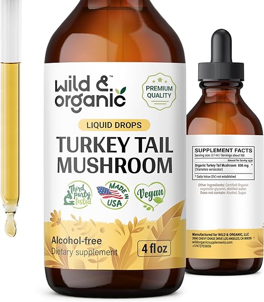 Turkey Tail Mushroom Liquid Extract - Organic Turkey Tail Tincture for Immune Support - Vegan, Alcohol Free Mushroom Supplement - 4 fl oz