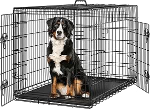 Yaheetech 48 inch Dog Crate Double Door Dog Crate w/Divider for Puppy to Adult Large Collapsible Metal Dog Crate with Removable Tray XXL Wire Dog Kennel Pet Crate for Dogs Portable Travel Cage, Black