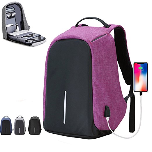 HaloVa Travel Backpack, Anti-theft Laptop Backpack with USB Charging Port, Large Capacity Waterproof School Bag for College Student Work Men & Women, Light Weight and Luminous, Purple