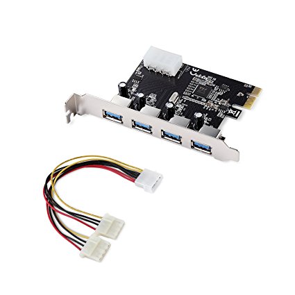 TeckNet USB 3.0 4 Ports PCI Express Interface USB 3.0 Expansion Card With 5V 4-Pin Power Connector for Desktops