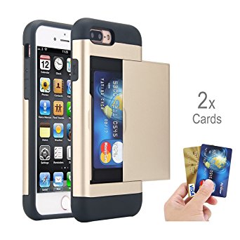 iPhone 7 Plus Case, Moonmini Card Holder Slim Fit Dual Layer Protection Wallet Card Slot Shockproof Bumper Cover for iPhone 7 Plus (2016) - Golden