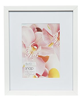 SNAP 8x10 White Wood Wall Frame with 5x7 Single White Mat Opening #05FW1798