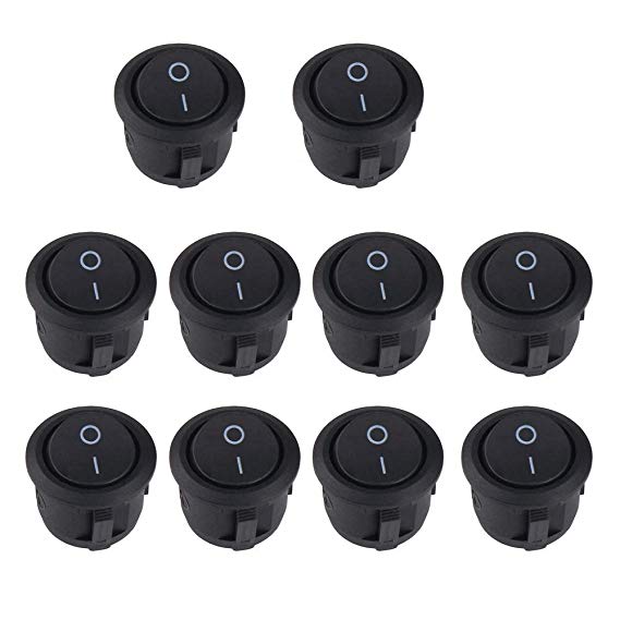 URBEST 10Pcs 2 Pin Round Button SPST On/Off Rocker Switch AC 125V/10A 250V/6A for Auto Car Boat