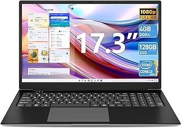 SGIN Laptop Computer, 17 inch Laptop with Intel Core i3-5005U Processor, 4GB DDR4, 128GB SSD, FHD 1920 * 1080 Display, WiFi, USB3.2, Type_C, 8000Wh Battery