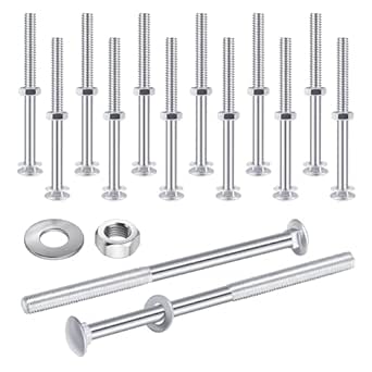 Zonon Carriage Bolt Kit Galvanized Carriage Bolt Set Includes Rust Resistance Bolts Washers and Nuts for Fastening Accessories (12 Sets,Silver,3/8 x 6 Inch)