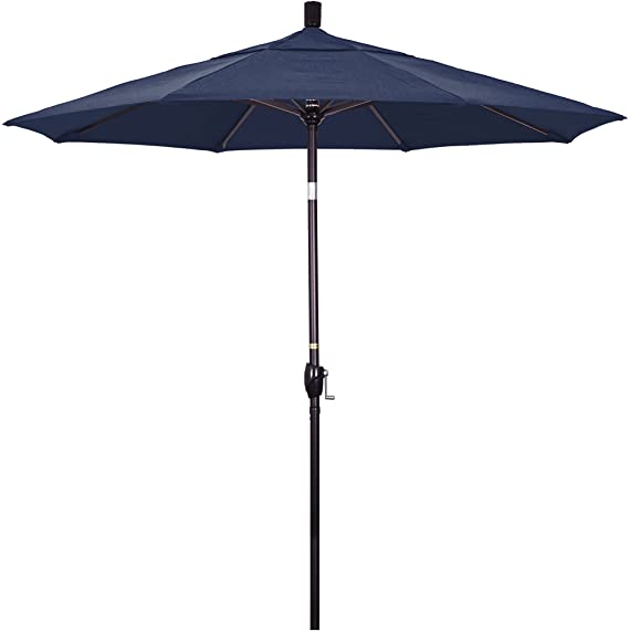 California Umbrella GSPT758117-F09 7.5' Round Aluminum Market, Crank Lift, Push Button Tilt, Bronze Pole, Olefin Navy Blue Patio Umbrella, Canvas