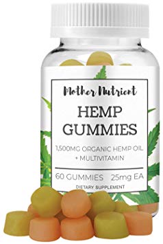 Hemp Gummies by Mother Nutrient | 1,500 MG of Hemp Oil | 60 Gummy Bears w/ 25 MG per Gummy | Multi-Vitamin Gummies with Hemp Oil for Pain and Anxiety Relief, Vitamins for Overall Health | THC Free