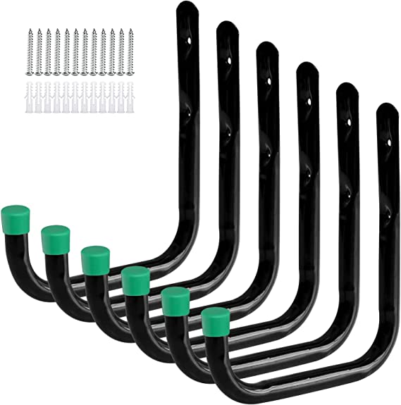 VECELO Garage Storage Utility Hooks Heavy Duty Ladder Hooks 7.28'' Large Hook Indoor/Outdoor Use for Tools,Bikes,Water Pipes,6 Pack