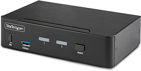 StarTech.com 2-Port DisplayPort KVM Switch, 8K 60Hz / 4K 144Hz, Single Display, DP 1.4, 2X USB 3.0 Ports, 4X USB 2.0 HID Ports, Push-Button & Hotkey Switching, TAA Compliant (D86A2-2-PORT-8K-KVM)