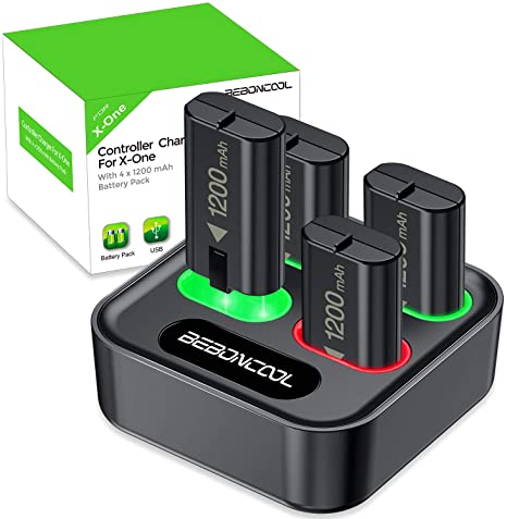 Battery Pack for Xbox One Controller , BEBONCOOL 1200mAh 4-Packs for Xbox One Controller Rechargeable Batteries and Dual Charger Accessory Kits for Xbox One/One X/One Elite/One S Controllers