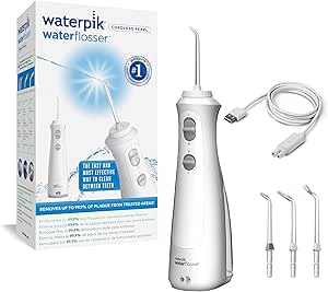 Waterpik Pearl - Hydropulseur Dentaire Sans Fil, Jet Dentaire Portable Rechargeable, Format Voyage Facile à Transporter, Élimine la Plaque, 2 Niveaux de Pression, Blanc (WF-13)