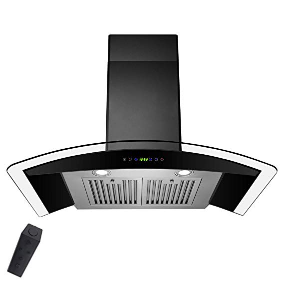 AKDY 36 in. Convertible Wall Mount Range Hood in Black Painted Stainless Steel with Tempered Glass and Remote Control