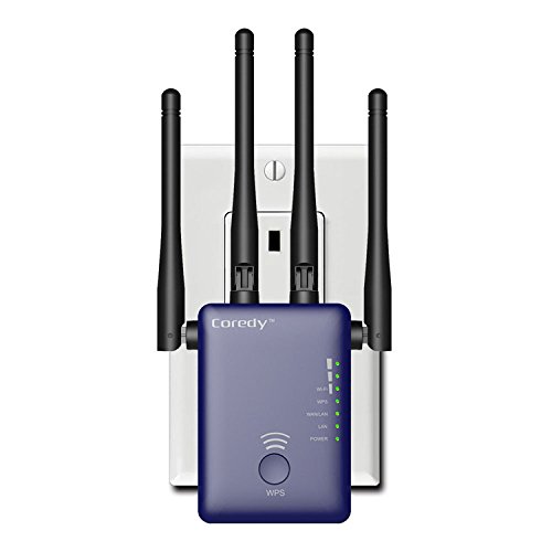 Coredy AC1200 Dual Band WiFi Extender / Wi Fi Range Extender / WiFi Signal Booster / Access Point with 2 Ethernet Port / 4 External Antenna (5GHz 867Mbps   2.4 GHz 300Mbps) …