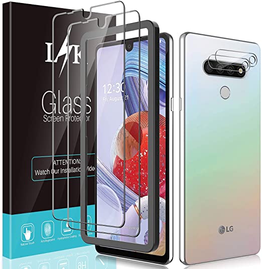 [2   2 Pack] LϟK 2 Pack Screen Protector   2 Pack Camera Lens Protector Compatible for LG Stylo 6, Tempered Glass Easy Installation Tray HD Clear Case Friendly Bubble Free