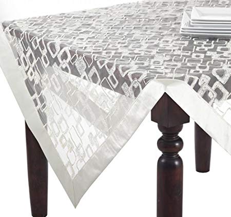 Fennco Styles Mondrian Embroidered Geometric Design Tablecloth (60"X60", Vanilla)