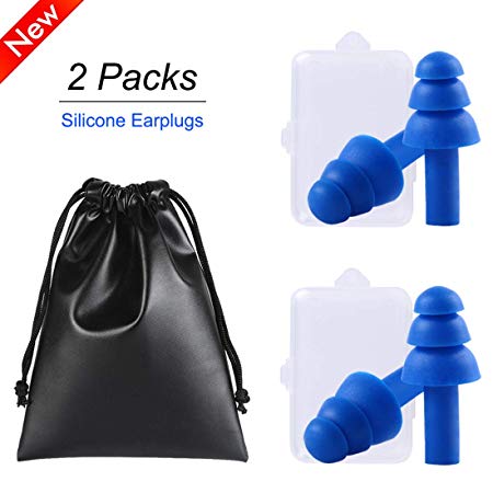 2 Pairs Noise Cancelling Ear Plugs,Y-HOMES Reusable Silicone Earplugs-Noise Reduction Waterproof Hypoallergenic Suitable for Sleeping Snoring Swimming Working Concert Travel