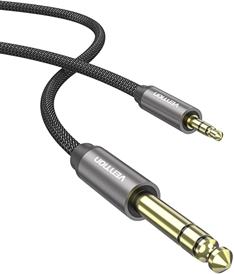 VENTION 6.35mm to 3.5mm Stereo Jack Cabl,6.35mm 1/4 inch to 3.5mm 1/8 inch Audio Stereo Nylond Braid Cable HiFi Male to Male Compatible with Housing for Laptop,Home Theater Devices,Amplifier (1.5M)