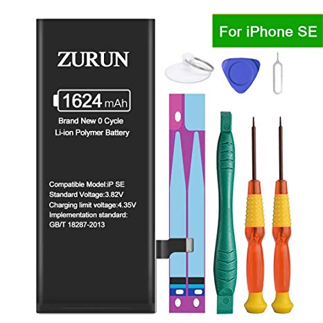 ZURUN 1624mAh High Capacity Li-ion Polymer Replacement SE Battery Compatible with iPhone SE A1723,A1662,A1724 with Repair Replacement Kit Tools Adhesive Strips 0 Cycle -2 Year Warranty(Only for iP SE)