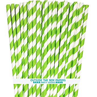 Stripe Paper Straws - Lime Green White - 7.75 Inches - Pack of 50 - Outside the Box Papers Brand