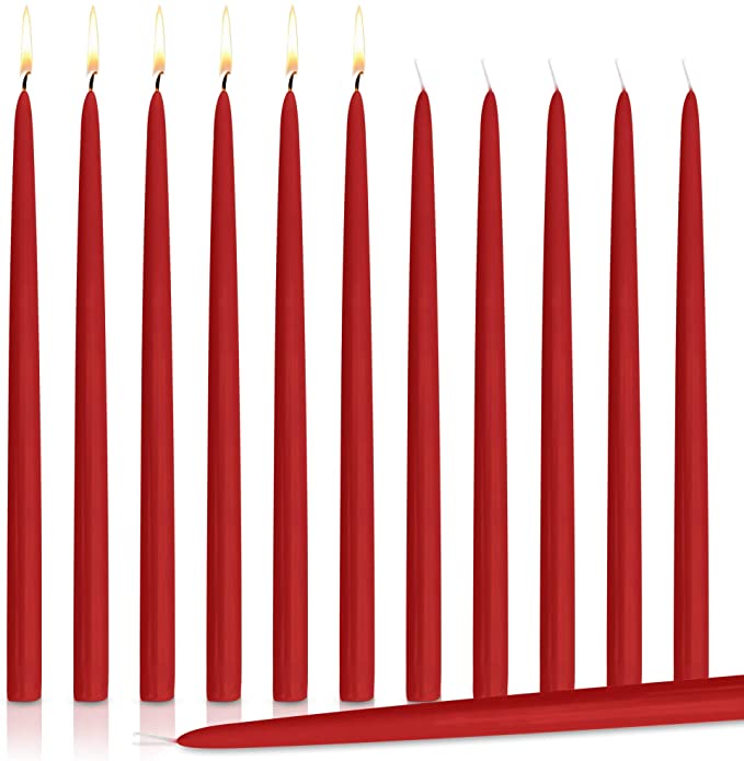 Red Taper Candles Dripless Taper Candles 12" Inch Tall Wedding Candle Set of 12 ... (RED) Valentine's Day Decor