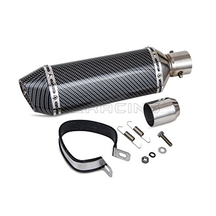 H2CNC Carbon Fiber 1.5-2"Inlet Exhaust Muffler with Removable DB Killer for Street/Sport Motorcycles and Scooters with 38-51mm Diameter Exhaust Pipes