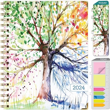 HARDCOVER 2024 Planner: (November 2023 Through December 2024) 8.5"x11" Daily Weekly Monthly Planner Yearly Agenda. Bookmark, Pocket Folder and Sticky Note Set (Tree Seasons)