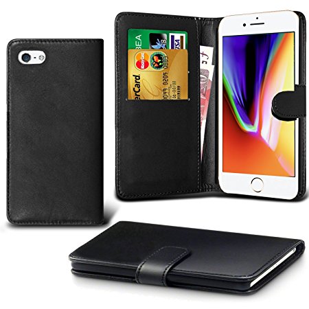 iPhone 7 Case, iPhone 8 Case, DN-TECHNOLOGY® IPHONE 7 CASE BLACK HIGH QUALITY LEATHER BOOK CASE. Apple iPhone 7 Case, iPhone 8 Case (Compatible With iPhone 8 Screen Protector)