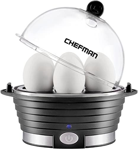 Chefman Electric Egg Cooker Boiler, Rapid Poacher, Food & Vegetable Steamer, Quickly Makes Up To 6, Hard, Medium or Soft Boiled, Poaching/Omelet Tray Included, Ready Signal, BPA-Free, Black