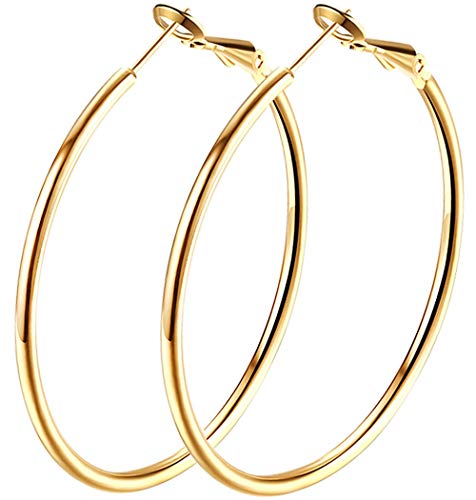2" fashion earrings hoops, 18k Rose Gold Plated Hoop Earrings for Womens sensitive ears