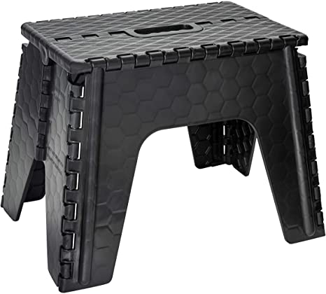 Simplify 12” Folding Step Stool-Lightweight, Sturdy and Safe, Carrying Handle, Easy to Open, for Kitchen, Bathroom, Bedroom, or Adults, Black