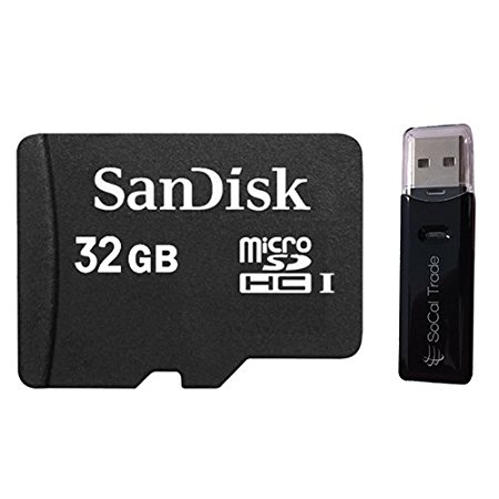 SanDisk 32GB MicroSDHC Flash Memory Card 32 GB MicroSD HC (SoCal Trade, Inc. Memory Card Reader included)