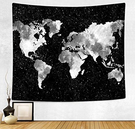 HAOCOO New Art Stylish Pattern Wall Hanging Tapestry for Bedroom / Living Room / Dorm Accessories (51 x 60 Inch, World Map Silhouette)