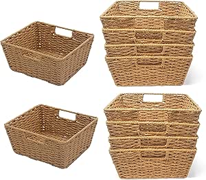 KOVOT Woven Wicker Storage Baskets with Built-in Carry Handles - 9.75"L x 8.5"W x 4.5"H (10-Pack)