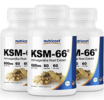 Nutricost KSM-66 Ashwagandha Root Extract 600mg, 60 Veggie Caps (3 Bottles) - High Potency 5% Withanolides - with BioPerine - Organic Full-Spectrum Root Extract