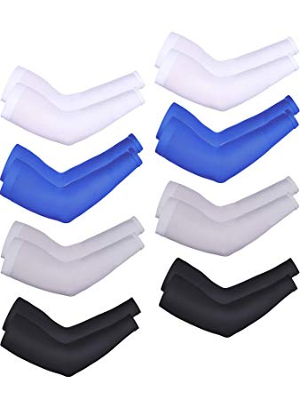 Boao 8 Pairs Unisex Cooling Arm Sleeves Ice Silk UV Sun Protective Glove, 2 Styles