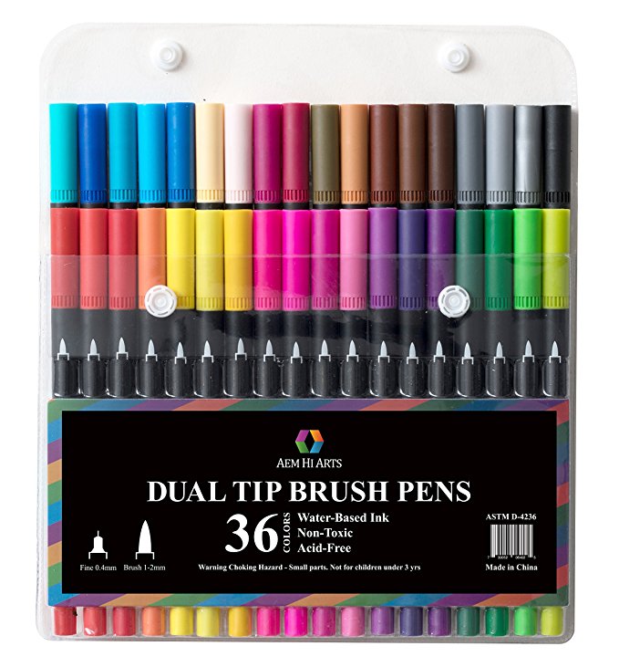 Brush Pen Dual Tip Marker Set - 36 Colors With Coloring Book and Sketch Pad - Fine Tip Pen and Brush Pen - Art Markers Are Great For Bullet Journals, Creativity and Calligraphy