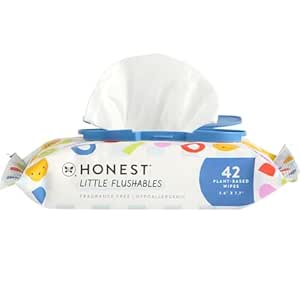 The Honest Company Plant-Based Toddler Flushable Wipes | Designed for Potty Training | 99% Water, Hypoallergenic, EWG Verified, Safe to Flush | Fragrance Free, 42 Count