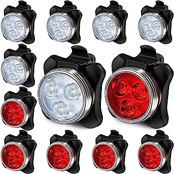 12 Pcs USB Rechargeable Bike Light Set Front and Rear LED Bicycle Light Waterproof Bike Headlight Bright Lights for Bike with USB Cables and Straps, 4 Light Mode Options, 400 Lithium Battery