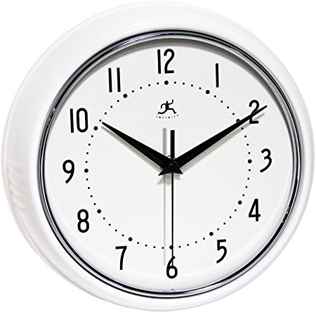 Infinity Instruments Retro Round Metal Wall Clock, White