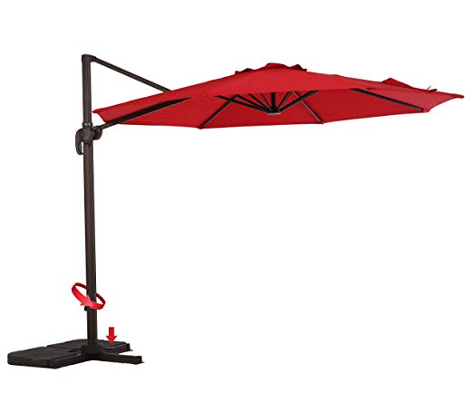 Grand patio Deluxe Sunset Aluminum Patio Offset Umbrella, 10 FT Weather-Resistant Cantilever Patio Umbrella with Handle Tilt and Crank, Outdoor Pool Umbrella with 360° Rotation System, Red